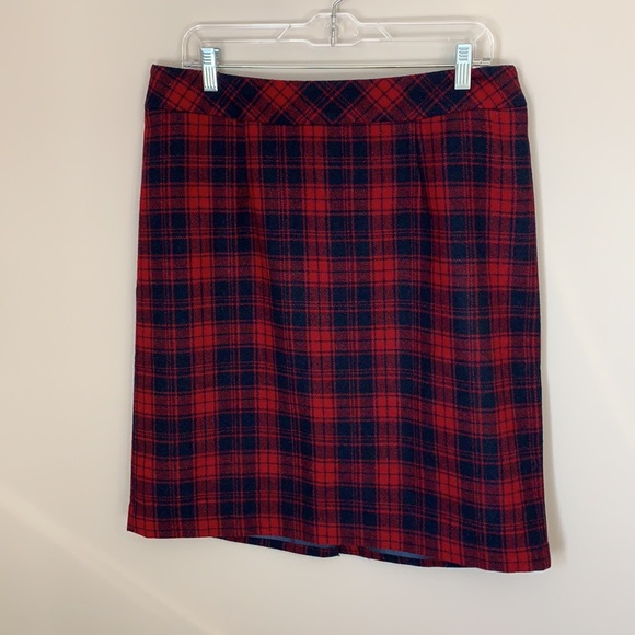 Chadwicks of Boston Red and Navy Plaid Wool Blend Skirt Size 12 - Picture 8 of 8